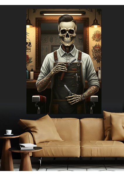 Şık Berber Iskelet Dekoratif Kanvas - Mdf Ahşap Tablo modelleri