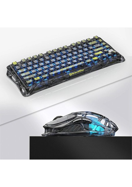 Mercury K1 Lite+M2 Kablosuz Rgb Işıklı Mekanik Q Gaming Klavye ve Optik Mouse Seti, Şeffaf Siyah