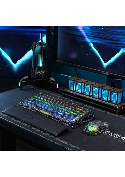 Mercury K1 Lite+M2 Kablosuz Rgb Işıklı Mekanik Q Gaming Klavye ve Optik Mouse Seti, Şeffaf Siyah