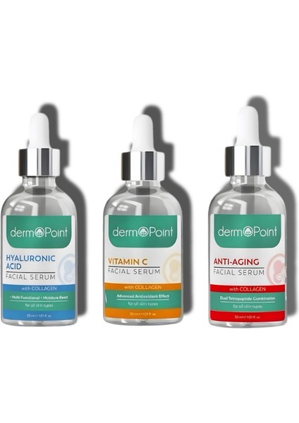 Aydınlatma Nemlendirme ve Onarım 3'lü Serum Seti | C Vitamini + Hyalüronik Asit + Anti-Aging Serum