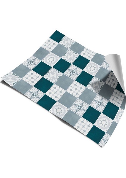 Tezgah Arası Mutfak Kendinden Yapışkanlı Folyo Kaplama Modern Fayans Desen Petrol 60 cm x 100 cm