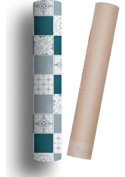 Tezgah Arası Mutfak Kendinden Yapışkanlı Folyo Kaplama Modern Fayans Desen Petrol 60 cm x 100 cm