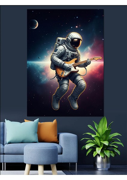 Uzayda Gitarist Astronot Dekoratif Kanvas - Mdf Ahşap Tablo fiyatları