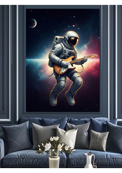 Uzayda Gitarist Astronot Dekoratif Kanvas - Mdf Ahşap Tablo fırsatları