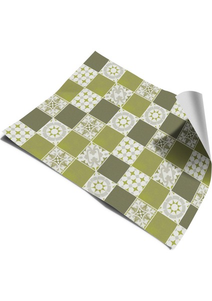 Tezgah Arası Mutfak Kendinden Yapışkanlı Folyo Kaplama Modern Fayans Desen Yeşil 60 cm x 100 cm