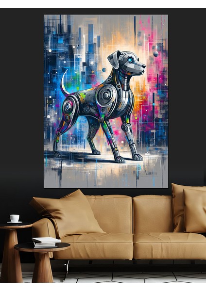 Fütüristik Metal Köpek Dekoratif Kanvas - Mdf Ahşap Tablo