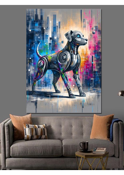 Fütüristik Metal Köpek Dekoratif Kanvas - Mdf Ahşap Tablo fırsatları