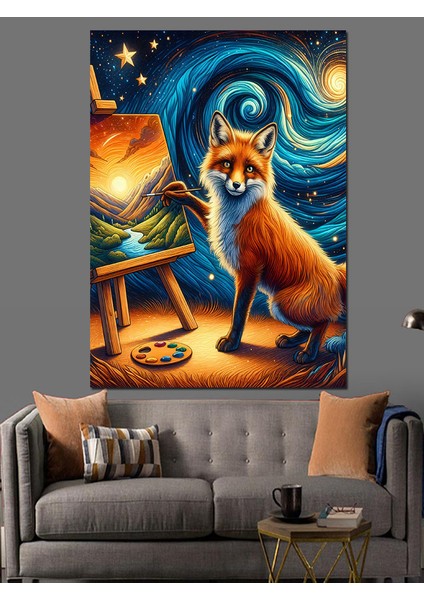 Ressam Tilki Dekoratif Kanvas - Mdf Ahşap Tablo