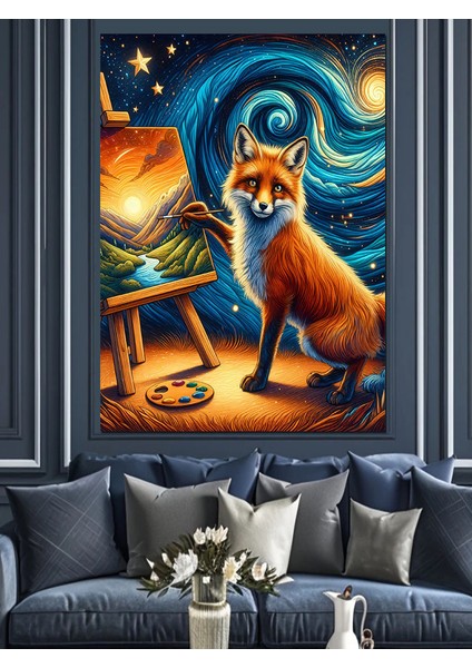 Ressam Tilki Dekoratif Kanvas - Mdf Ahşap Tablo fırsatları