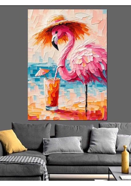 Pembe Flamingolar Dekoratif Kanvas - Mdf Ahşap Tablo fırsatları