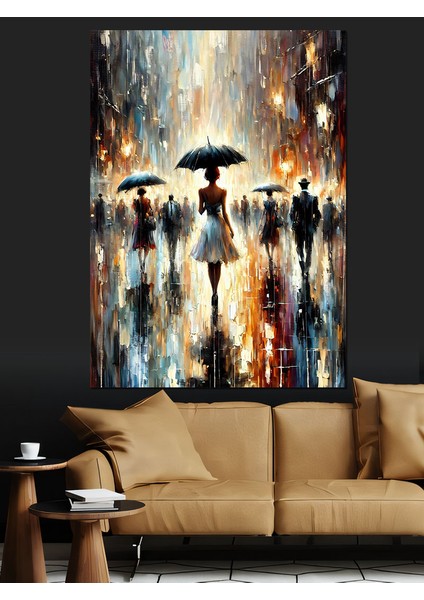 Yağmur Altında Insanlar Dekoratif Kanvas - Mdf Ahşap Tablo