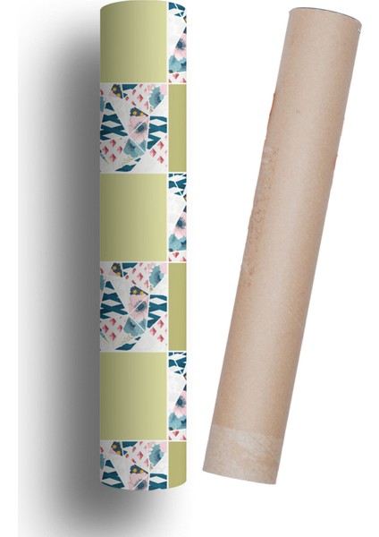Tezgah Arası Mutfak Kendinden Yapışkanlı Folyo Kaplama Fayans Desen Yeşil Çiçek 60 cm x 100 cm