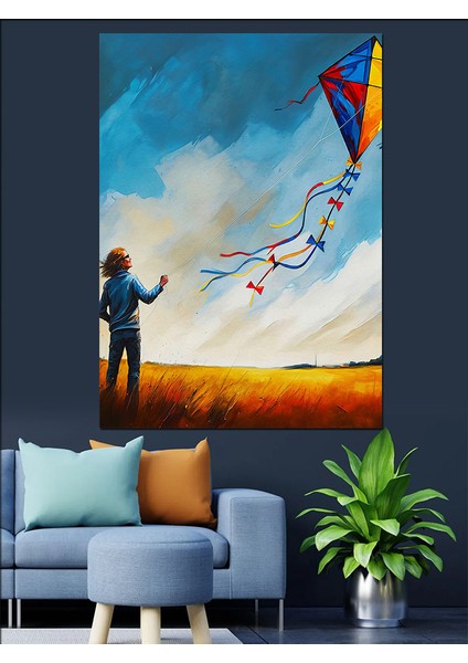 Gökyüzünde Uçurtma Rüyası Dekoratif Kanvas - Mdf Ahşap Tablo
