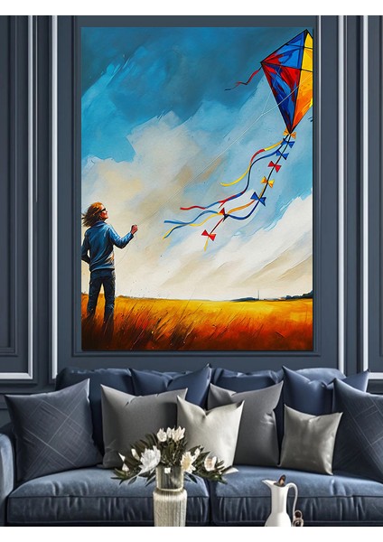 Gökyüzünde Uçurtma Rüyası Dekoratif Kanvas - Mdf Ahşap Tablo modelleri