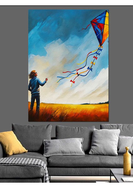 Gökyüzünde Uçurtma Rüyası Dekoratif Kanvas - Mdf Ahşap Tablo fırsatları