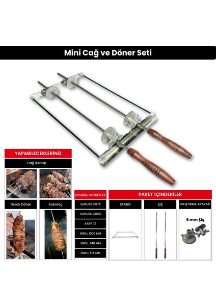 Barbekü Mangal Mini Cağ Döner, Et Döner ve Tavuk Döner Seti