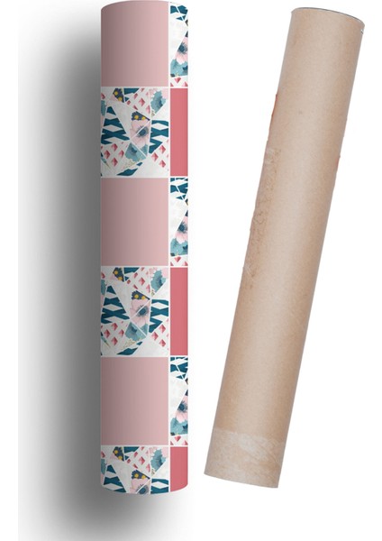 Tezgah Arası Mutfak Kendinden Yapışkanlı Folyo Kaplama Fayans Desen Pembe Çiçek 60 cm x 100 cm