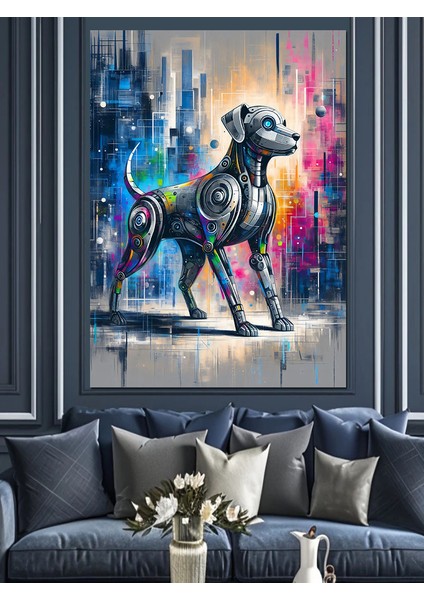 Fütüristik Metal Köpek Dekoratif Kanvas - Mdf Ahşap Tablo fiyatları