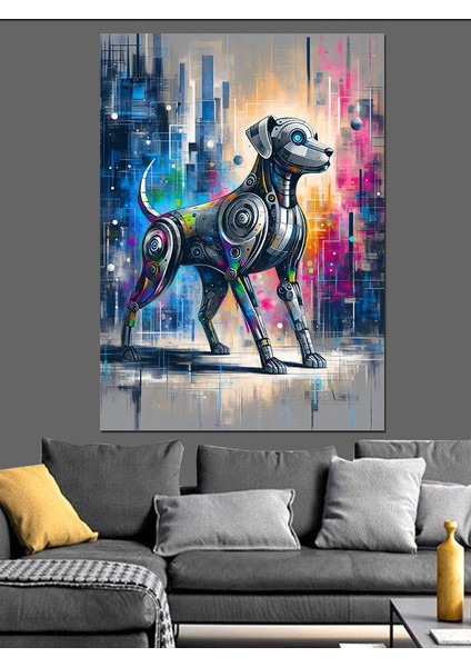 Fütüristik Metal Köpek Dekoratif Kanvas - Mdf Ahşap Tablo modelleri