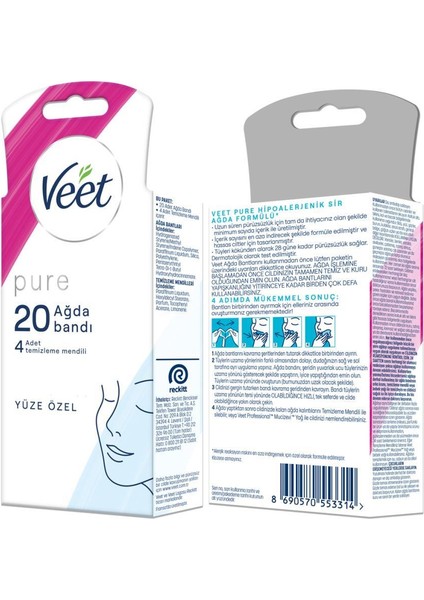 Pure Duşta Tüy Dökücü Krem 150 ml + Veet Pure Sir Ağda Bandı Yüz - 20 Adet