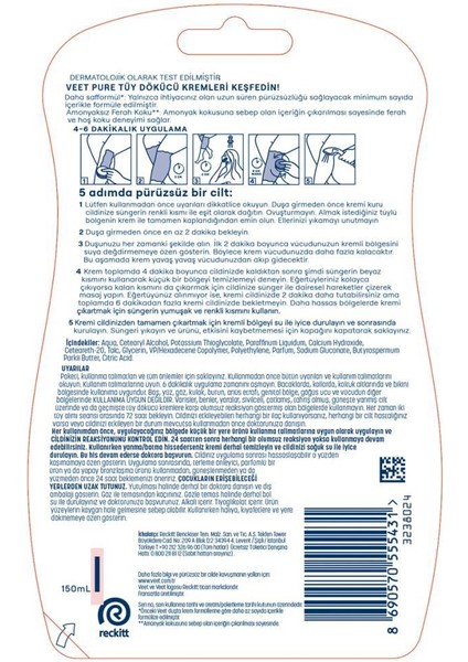 Pure Duşta Tüy Dökücü Krem 150 ml + Veet Pure Sir Ağda Bandı Yüz - 20 Adet