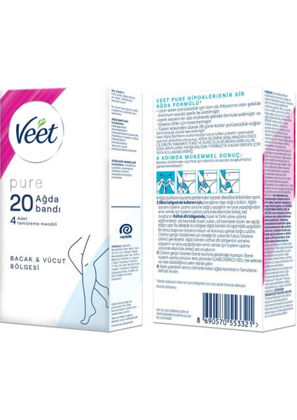 Pure Hipoalerjenik Sir Ağda Bandı Bacak & Vücut Bölgesi 20'li