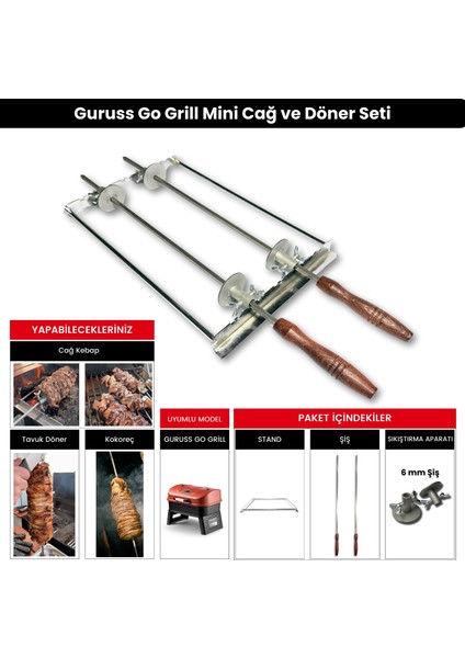 Barbekü Mangal Mini Cağ Döner, Et Döner ve Tavuk Döner Seti (Guruss Go Grill)
