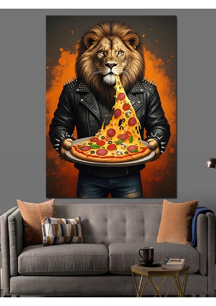 Pizza Seven Aslan Dekoratif Kanvas - Mdf Ahşap Tablo