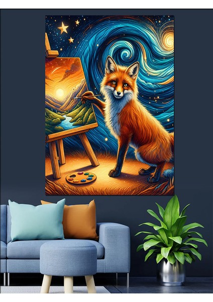 Ressam Tilki Dekoratif Kanvas - Mdf Ahşap Tablo fiyatları
