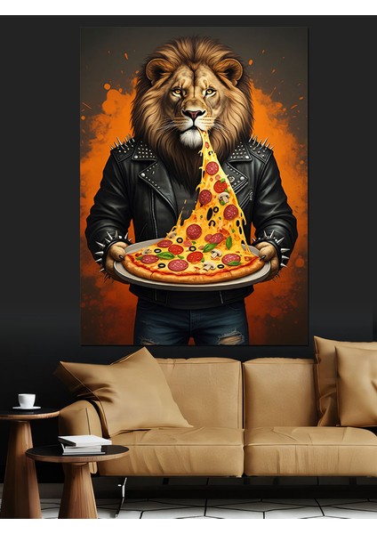 Pizza Seven Aslan Dekoratif Kanvas - Mdf Ahşap Tablo modelleri