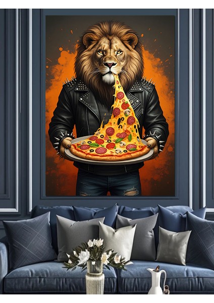 Pizza Seven Aslan Dekoratif Kanvas - Mdf Ahşap Tablo fırsatları