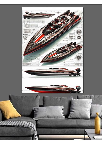 Yarış Teknesi Çizimi Dekoratif Kanvas - Mdf Ahşap Tablo fiyatları