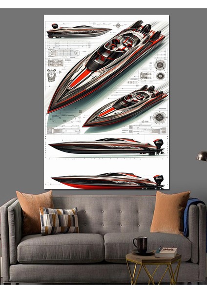 Yarış Teknesi Çizimi Dekoratif Kanvas - Mdf Ahşap Tablo modelleri
