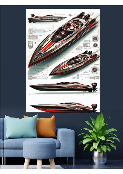 Yarış Teknesi Çizimi Dekoratif Kanvas - Mdf Ahşap Tablo fırsatları