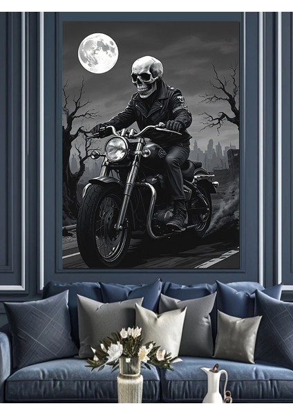Ayışığında Motorcu Dekoratif Kanvas - Mdf Ahşap Tablo fiyatları