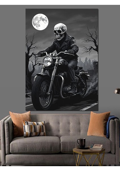 Ayışığında Motorcu Dekoratif Kanvas - Mdf Ahşap Tablo fırsatları