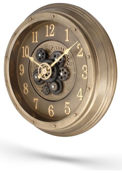 Premium Serisi Antik Eskitme Kadranlı Döner Çarklı Ev ve Ofis Duvar Saati Kabartma Latin Rakam 40 cm Gold fiyatları