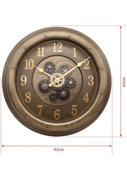 Premium Serisi Antik Eskitme Kadranlı Döner Çarklı Ev ve Ofis Duvar Saati Kabartma Latin Rakam 40 cm Gold indirimleri