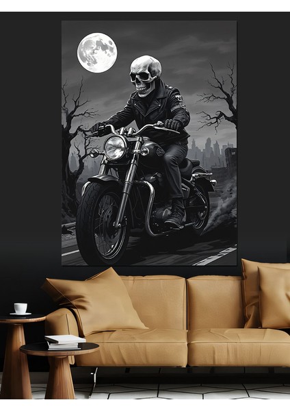 Ayışığında Motorcu Dekoratif Kanvas - Mdf Ahşap Tablo
