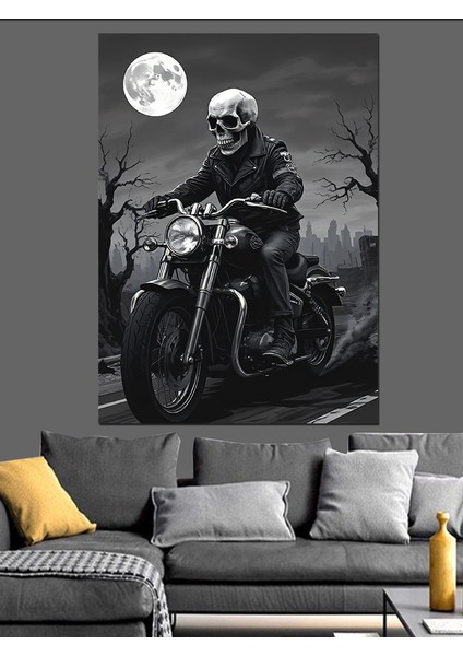 Ayışığında Motorcu Dekoratif Kanvas - Mdf Ahşap Tablo modelleri