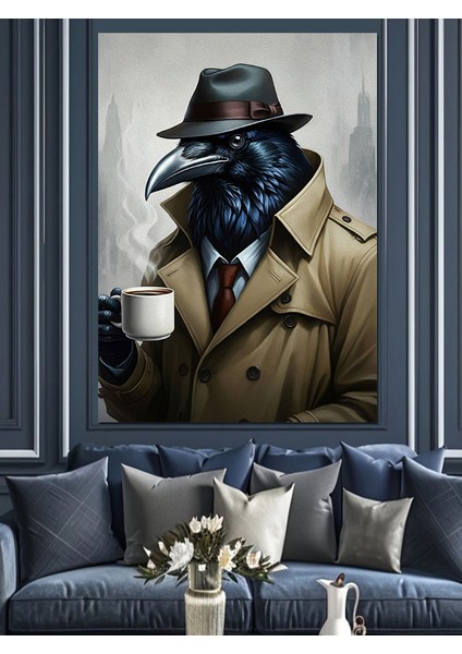 Dedektif Karga Dekoratif Kanvas - Mdf Ahşap Tablo
