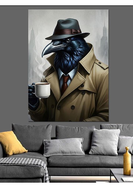 Dedektif Karga Dekoratif Kanvas - Mdf Ahşap Tablo fiyatları