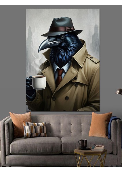 Dedektif Karga Dekoratif Kanvas - Mdf Ahşap Tablo modelleri