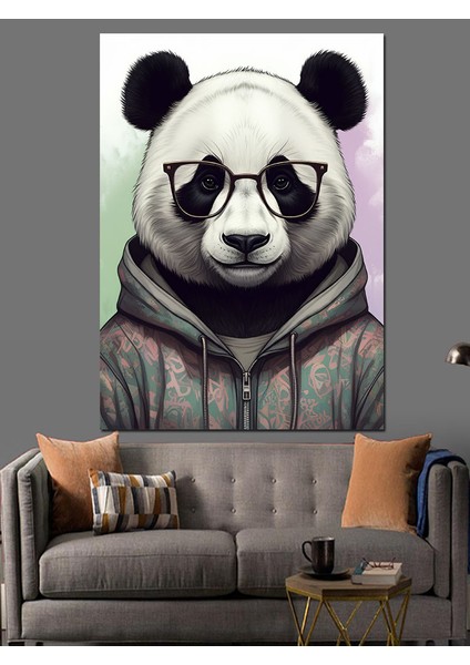 Gözlüklü Panda Figürü Dekoratif Kanvas - Mdf Ahşap Tablo fiyatları