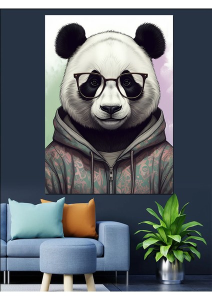 Gözlüklü Panda Figürü Dekoratif Kanvas - Mdf Ahşap Tablo modelleri