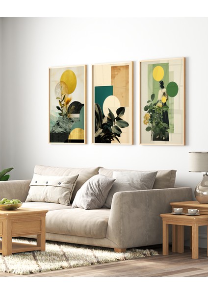 3 Lü Ahşap Posterli Fotoğraf Çerçevesi , Duvar Çerçevesi , Dekoratif Çerçevesi