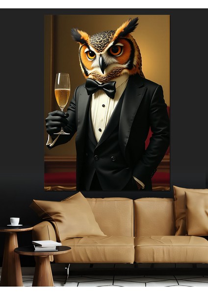 Smokinli Baykuş Portresi Dekoratif Kanvas - Mdf Ahşap Tablo modelleri