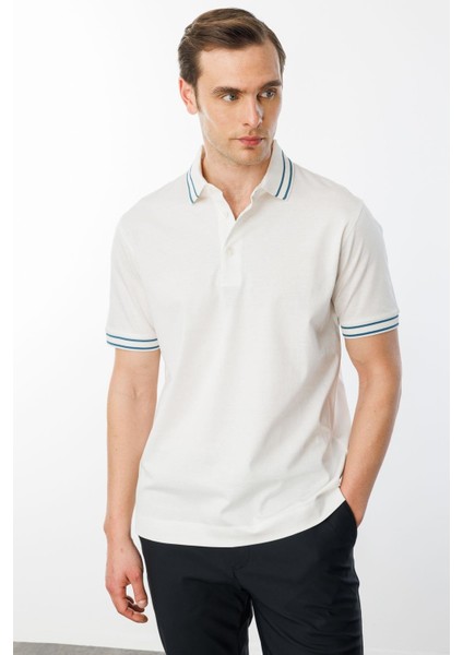 Erkek Polo Yaka Merserize T-Shirt Beyaz