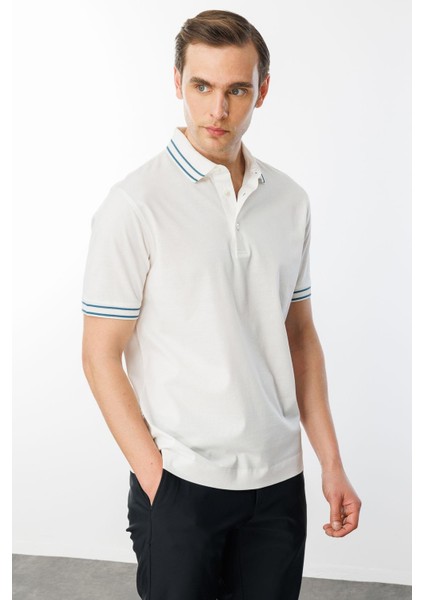 Erkek Polo Yaka Merserize T-Shirt Beyaz