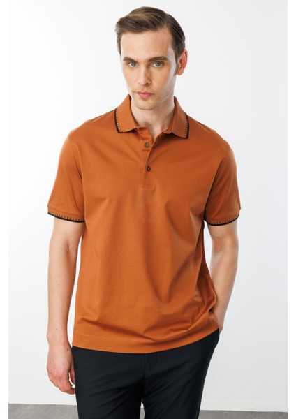 Erkek Polo Yaka Merserize T-Shirt Kiremit